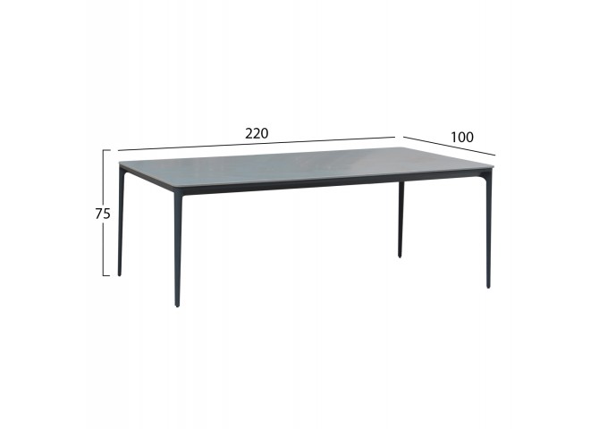 ΤΡΑΠΕΖΙ ΤΡΑΠΕΖΑΡΙΑΣ STAD HM6558.01 ΓΚΡΙ ΑΛΟΥΜΙΝΙΟ & SINTERED STONE TOP 220x100x75Υεκ