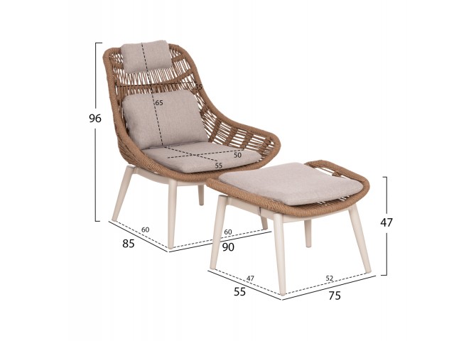 ΠΟΛΥΘΡΟΝΑ LOUNGE ΜΕ ΥΠΟΠΟΔΙΟ REMVAZZO HM6561.02 ΑΛΟΥΜΙΝΙΟ ΜΠΕΖ--WICKER 89x94x98Υεκ