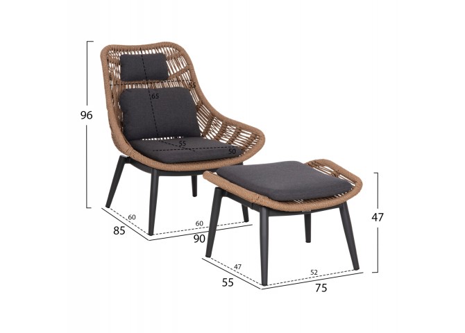 ΠΟΛΥΘΡΟΝΑ LOUNGE ΜΕ ΥΠΟΠΟΔΙΟ REMVAZZO HM6561.01 ΑΛΟΥΜΙΝΙΟ ΓΚΡΙ--WICKER 89x94x98Υεκ