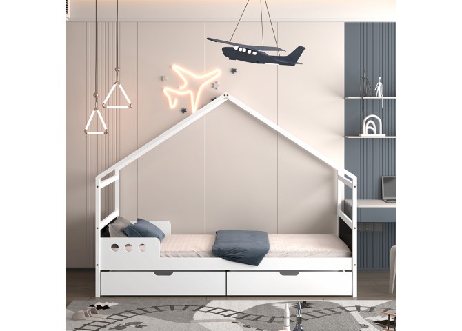 ΚΡΕΒΑΤΙ ΠΑΙΔΙΚΟ ΜΕ ΣΥΡΤΑΡΙΑ HOUSER HM741.01 τ.MONTESSORI ΞΥΛΟ ΠΕΥΚΟ ΛΕΥΚΟ-190x90εκ