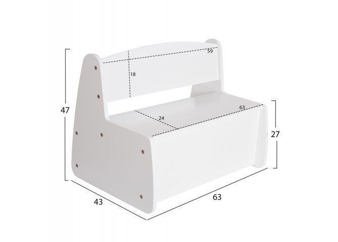 ΠΑΓΚΑΚΙ ΠΑΙΔΙΚΟ ΜΕ ΑΠΟΘ.ΧΩΡΟ RICKI HM18342.03 MDF & ΚΟΝΤΡΑΠΛΑΚΕ ΛΕΥΚΟ 63x43x47Υεκ