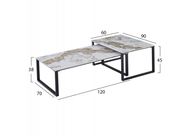 ΤΡΑΠΕΖΙ ΣΑΛΟΝΙΟΥ 2ΤΜΧ TERREN HM18365.01 ΜΕΤΑΛΛΟ--SINTERED STONE PANDORA 120x70x45Υεκ