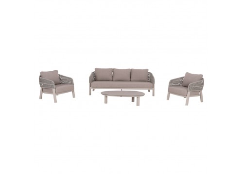 ΣΕΤ ΣΑΛΟΝΙ 4ΤΜΧ MAHAL HM6424.02 ΚΡΕΜ ΑΛΟΥΜΙΝΙΟ--ΜΠΕΖ OLEFIN & ΣΧΟΙΝΙ STRAP