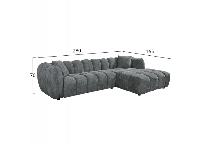 ΚΑΝΑΠΕΣ ΓΩΝΙΑ (ΔΕΞΙΑ) LYKKE HM3326.01R ΓΚΡΙ ΥΦΑΣΜΑ 280x89-165(η γωνία)x70Υεκ