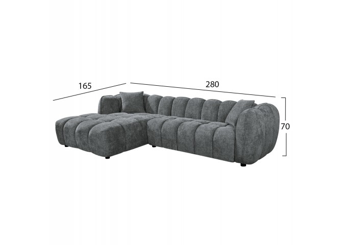 ΚΑΝΑΠΕΣ ΓΩΝΙΑ (ΑΡΙΣΤΕΡΗ) LYKKE HM3326.01L ΓΚΡΙ ΥΦΑΣΜΑ 280x89-165(η γωνία)x70Υ εκ.