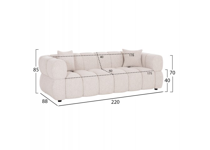 ΚΑΝΑΠΕΣ 3-ΘΕΣΙΟΣ NORIKA HM3331.02 ΕΚΡΟΥ ΥΦΑΣΜΑ 228x91x72Υεκ.
