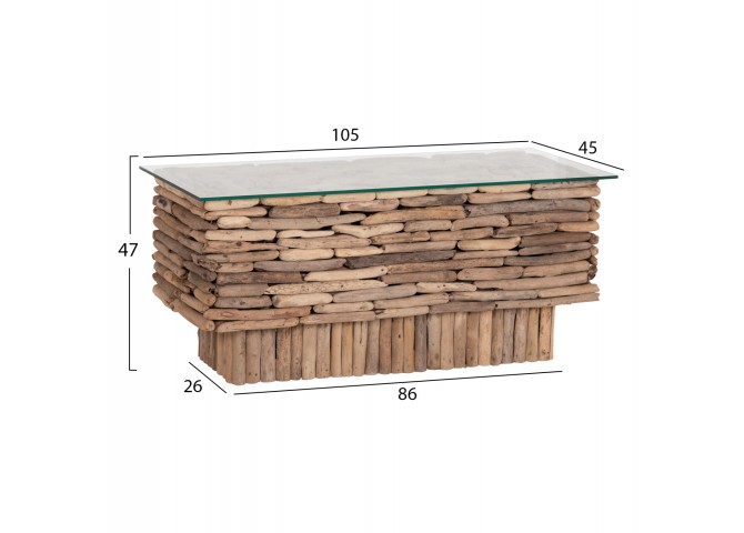 ΤΡΑΠΕΖΙ ΣΑΛΟΝΙΟΥ ΟΡΘΟΓΩΝΙΟ SPARROW HM18366 DRIFTWOOD--ΓΥΑΛΙ 105x45x47Υεκ.