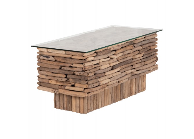 ΤΡΑΠΕΖΙ ΣΑΛΟΝΙΟΥ ΟΡΘΟΓΩΝΙΟ SPARROW HM18366 DRIFTWOOD--ΓΥΑΛΙ 105x45x47Υεκ.