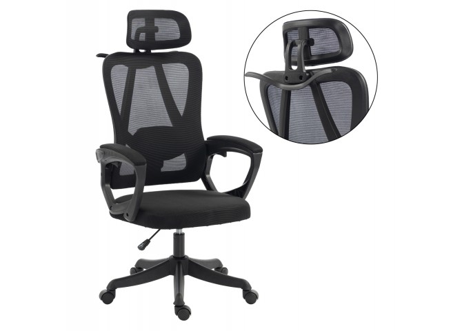 ΚΑΡΕΚΛΑ ΓΡΑΦΕΙΟΥ FRANTIC HM1224.01 ΜΑΥΡO MESH & ΠΟΛΥΠΡΟΠΥΛΕΝΙΟ 60x60x134Υεκ