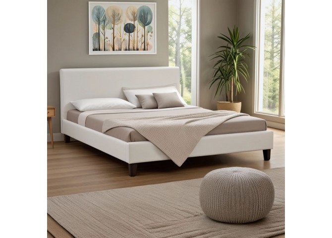 Κρεβάτι Nevil pakoworld 150x200 PU χρώμα λευκό ματ