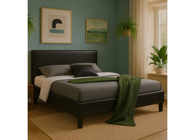 Κρεβάτι Nevil pakoworld 150x200 PU χρώμα μαύρο ματ