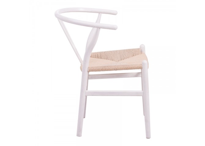 Καρέκλα Wishbone pakoworld rubberwood-σχοινί σε λευκή απόχρωση 53.5x57x74εκ