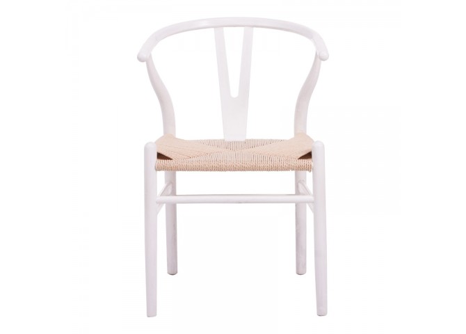 Καρέκλα Wishbone pakoworld rubberwood-σχοινί σε λευκή απόχρωση 53.5x57x74εκ