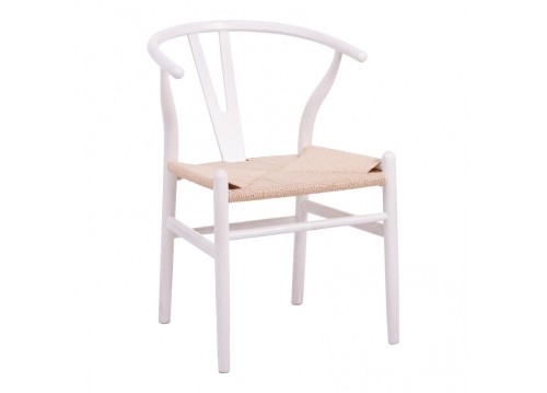 Καρέκλα Wishbone pakoworld rubberwood-σχοινί σε λευκή απόχρωση 53.5x57x74εκ