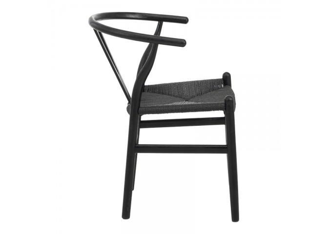 Καρέκλα Wishbone pakoworld rubberwood-σχοινί σε μαύρη απόχρωση 53.5x57x74εκ