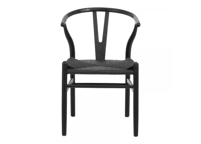 Καρέκλα Wishbone pakoworld rubberwood-σχοινί σε μαύρη απόχρωση 53.5x57x74εκ