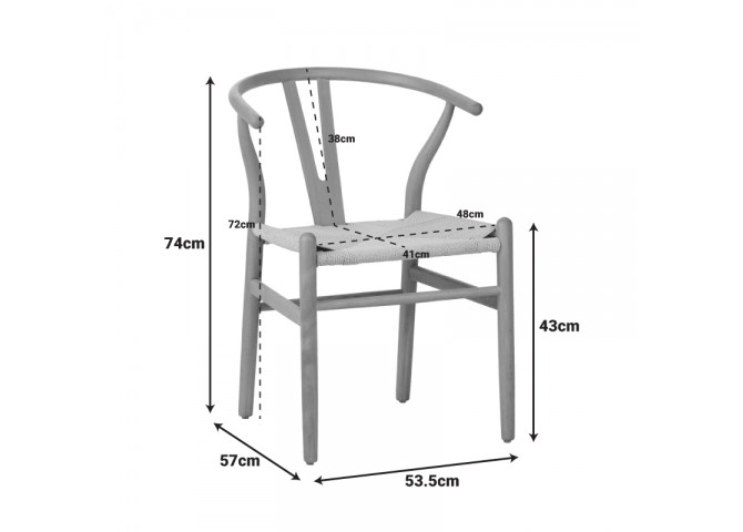 Καρέκλα Wishbone pakoworld rubberwood-σχοινί σε μαύρη απόχρωση 53.5x57x74εκ