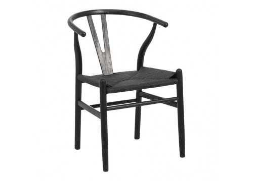 Καρέκλα Wishbone pakoworld rubberwood-σχοινί σε μαύρη απόχρωση 53.5x57x74εκ