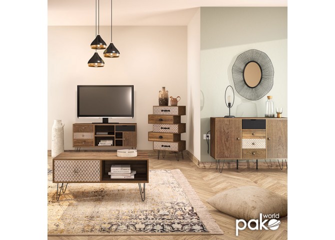 Έπιπλο τηλεόρασης Boho pakoworld καρυδί με μεταλλικά πόδια 120x39x64εκ