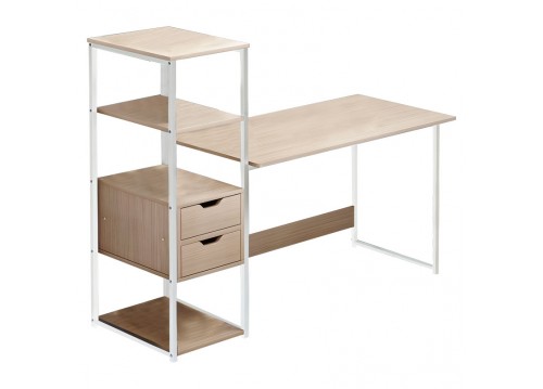 Γραφείο Zayn ΙΙ pakoworld με ραφιέρα-MDF φυσικό-λευκό 107x40x110εκ