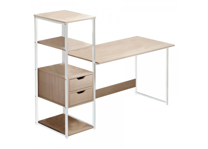 Γραφείο Zayn ΙΙ pakoworld με ραφιέρα-MDF φυσικό-λευκό 107x40x110εκ