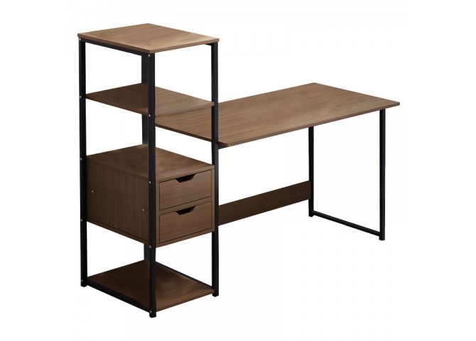 Γραφείο Zayn ΙΙ pakoworld με ραφιέρα-MDF καρυδί-μαύρο 107x40x110εκ