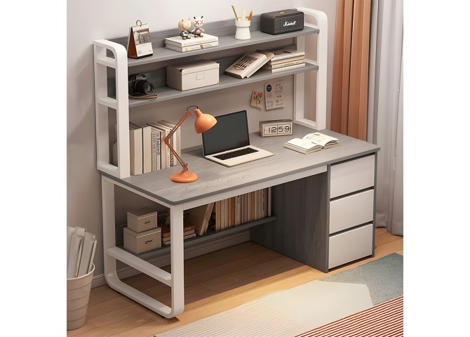 Γραφείο Soco pakoworld με ραφιέρα-MDF γκρι-λευκό 120x50x147εκ