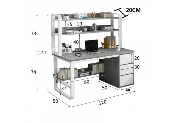 Γραφείο Soco pakoworld με ραφιέρα-MDF φυσικό-λευκό 120x50x147εκ