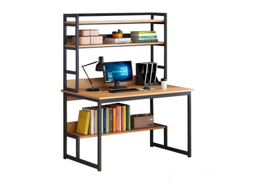 Γραφείο Damp pakoworld με ραφιέρα-MDF φυσικό-μαύρο 100x60x154εκ