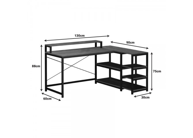 Γραφείο γωνιακό αναστρέψιμο Tebul pakoworld MDF-metal σε καρυδί απόχρωση 130x60x88εκ