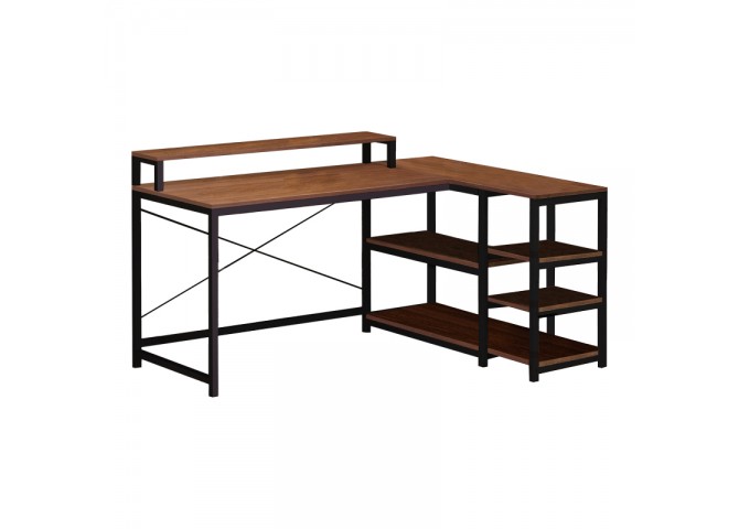Γραφείο γωνιακό αναστρέψιμο Tebul pakoworld MDF-metal σε καρυδί απόχρωση 130x60x88εκ