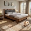 Κρεβάτι Frankly pakoworld mdf-pu σε καρυδί-μαύρο απόχρωση 150x200εκ