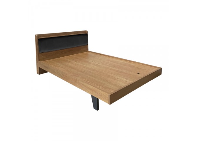 Κρεβάτι Frankly pakoworld mdf-pu σε καρυδί-μαύρο απόχρωση 150x200εκ
