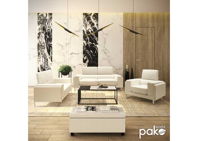 Καναπές Shea pakoworld 3θέσιος PU ivory-inox 198x80x87εκ