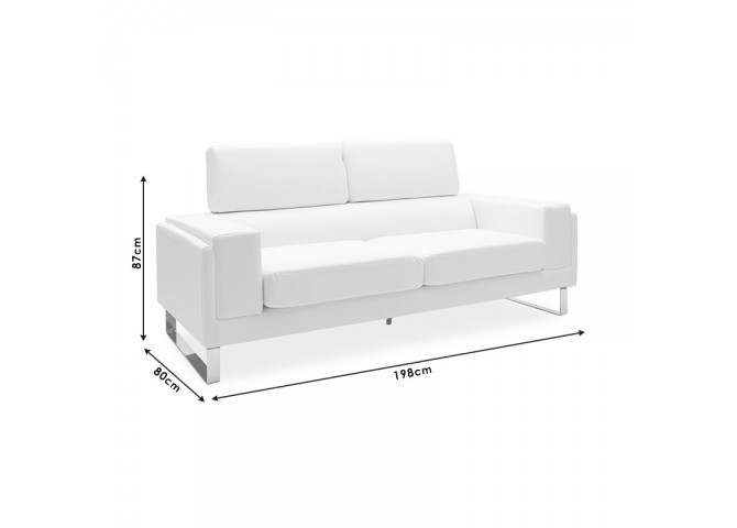 Καναπές Shea pakoworld 3θέσιος PU ivory-inox 198x80x87εκ