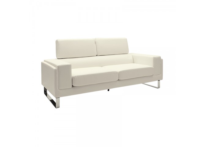 Καναπές Shea pakoworld 3θέσιος PU ivory-inox 198x80x87εκ