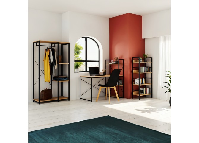 Βιβλιοθήκη- Ραφιέρα Ramon pakoworld φυσικό-μαύρο 60x28x125,5εκ