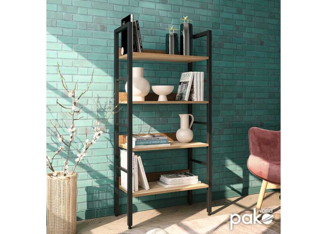 Βιβλιοθήκη- Ραφιέρα Ramon pakoworld φυσικό-μαύρο 60x28x125,5εκ