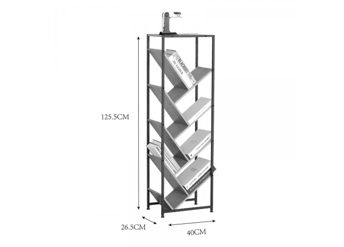 Βιβλιοθήκη Orunta pakoworld oak- μαύρο μέταλλο 40x26.5x125εκ
