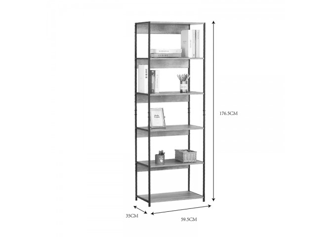Βιβλιοθήκη Kaliano pakoworld oak-μαύρο μέταλλο 59.5x35x176.5εκ