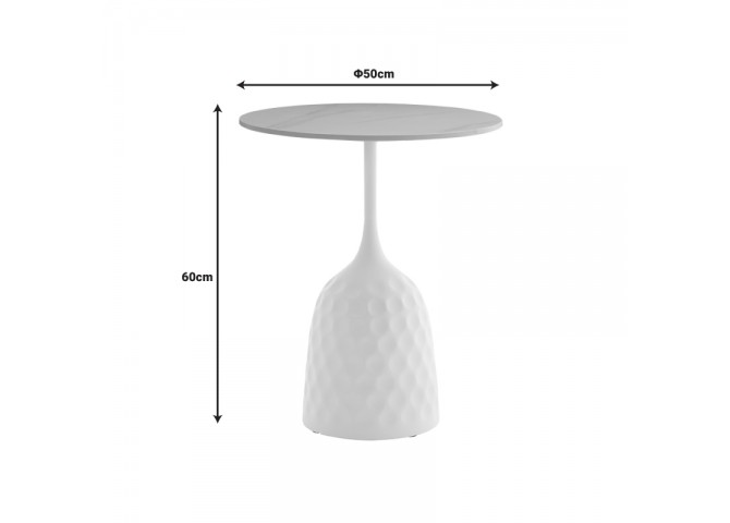 Βοηθητικό τραπέζι Kousien Inart λευκό sintered stone Φ50x60εκ