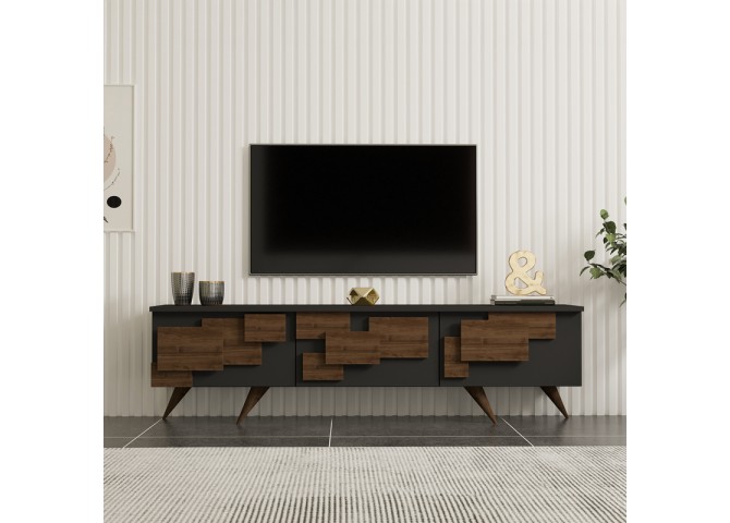 Έπιπλο τηλεόρασης Trida pakoworld καρυδί με ανθρακί 160x35x45εκ