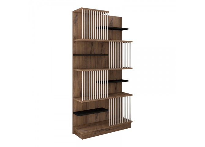 Βιβλιοθήκη Gassim pakoworld sonoma με ανθρακί και λευκό 80x24.6x160εκ