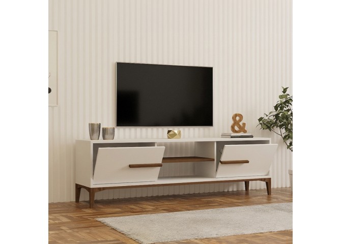 Έπιπλο τηλεόρασης Eslem pakoworld λευκό με καρυδί 160x34,6x48,1εκ
