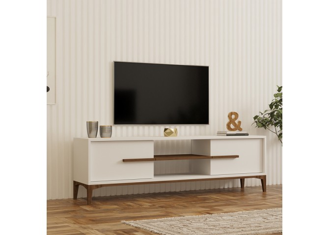 Έπιπλο τηλεόρασης Eslem pakoworld λευκό με καρυδί 160x34,6x48,1εκ
