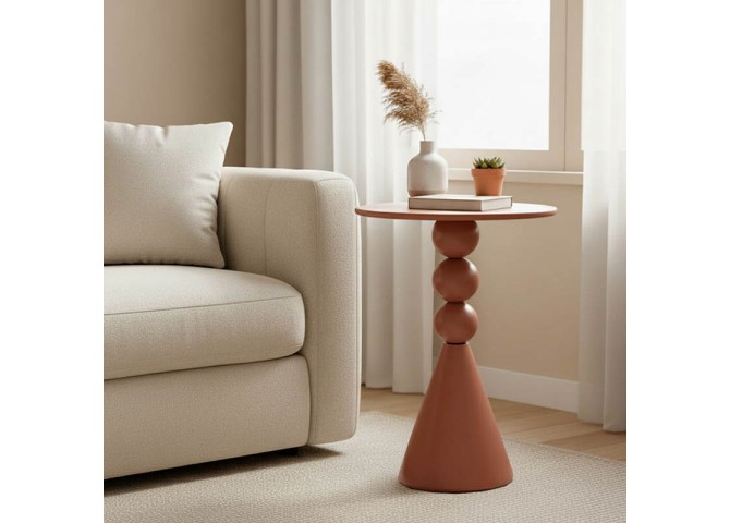 Βοηθητικό τραπέζι Bilane pakoworld μέταλλο σε terracotta απόχρωση Φ39x55εκ