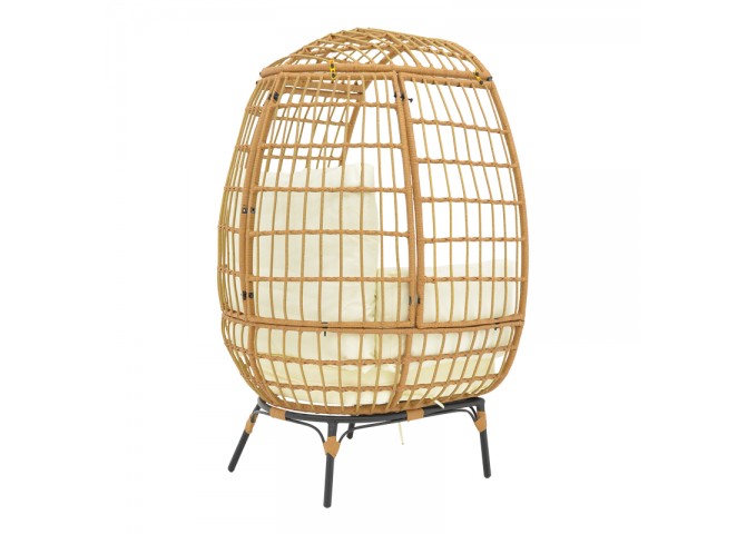 Πολυθρόνα Frox pakoworld wicker rattan φυσικό-μεταλλικό φυσικό-μαύρο πόδι-μπεζ μαξιλάρι 96x76x145εκ