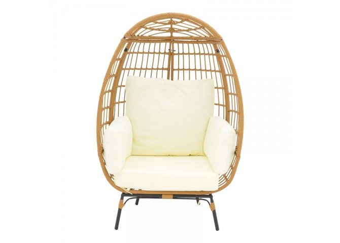 Πολυθρόνα Frox pakoworld wicker rattan φυσικό-μεταλλικό φυσικό-μαύρο πόδι-μπεζ μαξιλάρι 96x76x145εκ