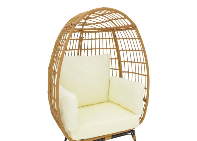 Πολυθρόνα Frox pakoworld wicker rattan φυσικό-μεταλλικό φυσικό-μαύρο πόδι-μπεζ μαξιλάρι 96x76x145εκ