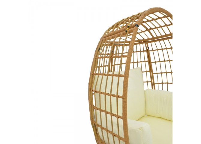 Πολυθρόνα Frox pakoworld wicker rattan φυσικό-μεταλλικό φυσικό-μαύρο πόδι-μπεζ μαξιλάρι 96x76x145εκ